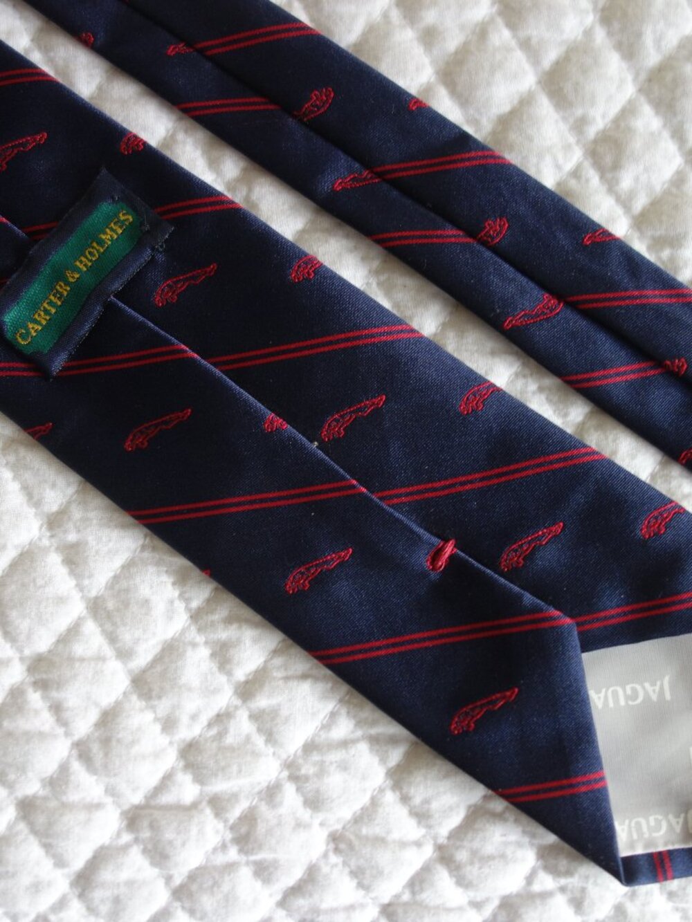 Vtg CARTER & HOLMES Silk Blend U.S.A. Navy Red Tie “Jaquar”